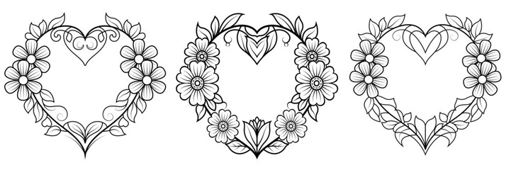 Heart shape floral frame coloring page