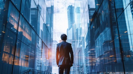 businessman in suit with modern buildings background generative ai