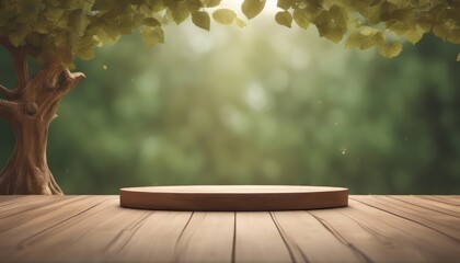 Wooden podium display product stand winner pedestal with leaf showcase product space presentation