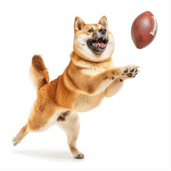 Obraz premium A playful dog leaps joyfully to catch a flying ball with excitement and energy, showcasing fun moments in pet play.