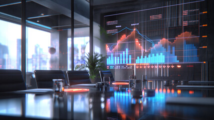 business data statistics virtual display over the table in modern office, business data analysis growth