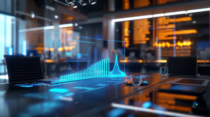business data statistics virtual display over the table in modern office, business data analysis growth
