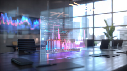 business data statistics virtual display over the table in modern office, business data analysis growth