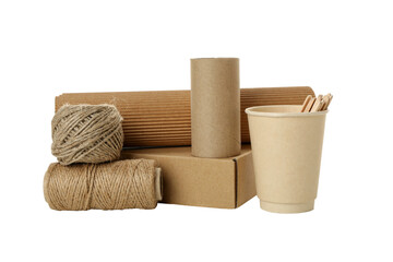 PNG, Paper cup, box and twine, isolated on white background