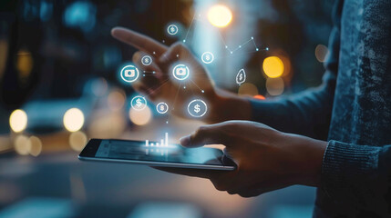 Man Using Online Banking on Tablet