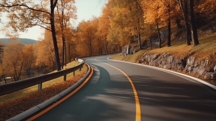 Fototapeta premium Winding Road Through Autumn Forest