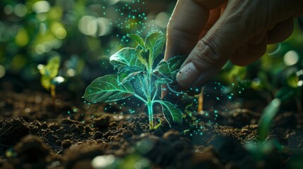 Fototapeta premium Harmony of Nature and Technology: Sustainable Seed Planting and Digital Technology Fusion