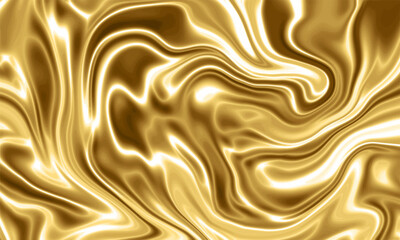 Liquid gold silk texture background design with smooth waves.