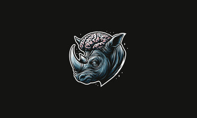 head rhino with big eye and brain vector logo design