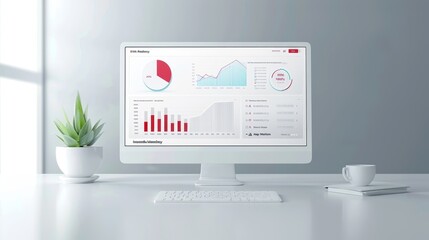 A laptop screen displays a graph with a green circle in the middle