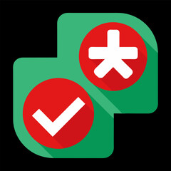 Obraz premium Green check mark and red cross icon set. Circle and square. Tick symbol in green color, vector 