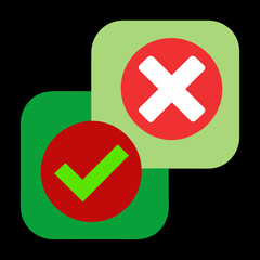 Obraz premium Green check mark and red cross icon set. Circle and square. Tick symbol in green color, vector 