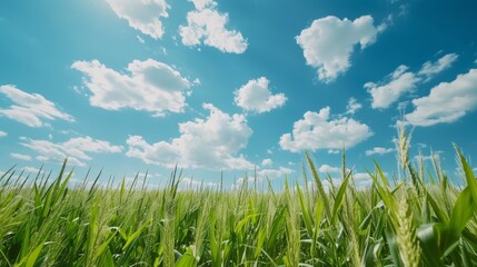 green field with beautiful blue sky in the background generative ai