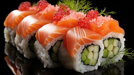 A perfectly crafted sushi roll isolated on a white background  