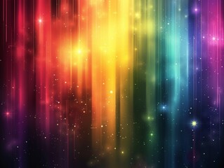 Abstract colorful background with vertical light streaks and sparkling stars.