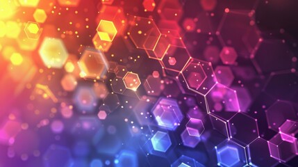 Abstract digital background with colorful geometric shapes and glowing lines.  Perfect for technology, innovation, and future concepts.
