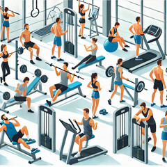 People working out at a fitness center.