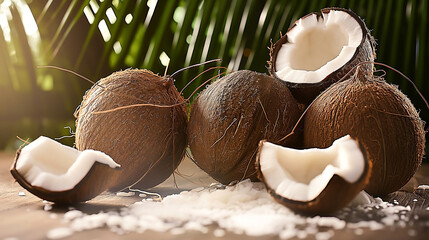 delicious coconuts display for advertising, banner, template
