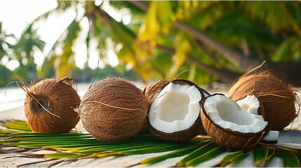 delicious coconuts display for advertising, banner, template