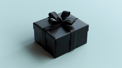 Fototapeta premium Black Gift Box with Ribbon on a Light Background