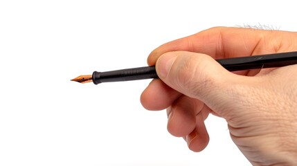 Hand Holding a Pen: A hand holding a pen poised to write, representing creativity and expression.
