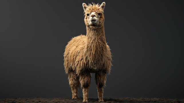 a llama standing on a hill with a dark background - Powered by Adobe