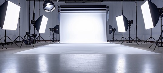 Naklejka premium Photo studio set interior. Generative AI technology.