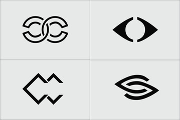 Set of creative initial letter c logo design, vector logo s letter s c square logo designs