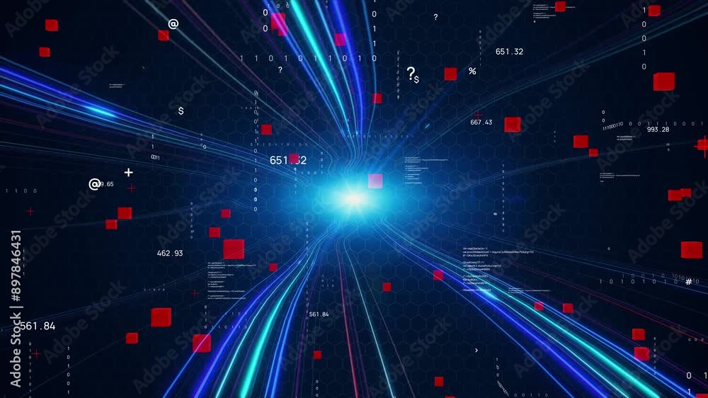 Poster Digital concept with fast electronic circuits running through abstract cyberspace