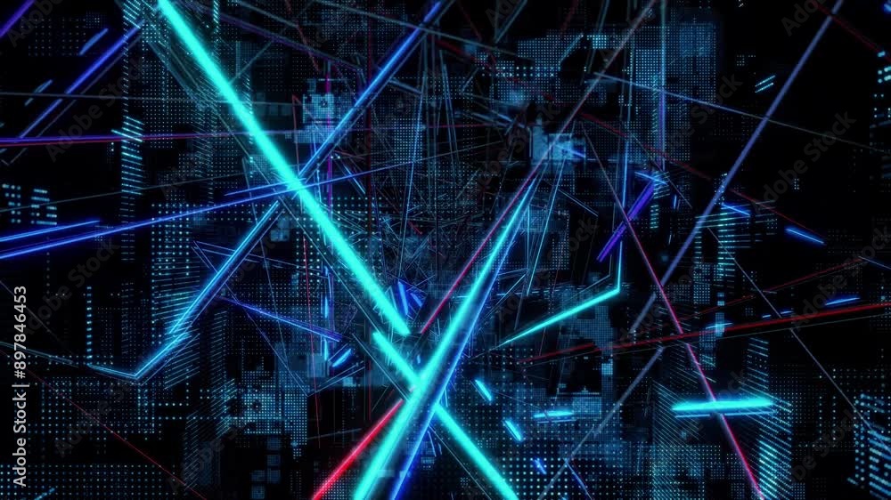 Poster Digital concept with fast electronic circuits running through abstract cyberspace