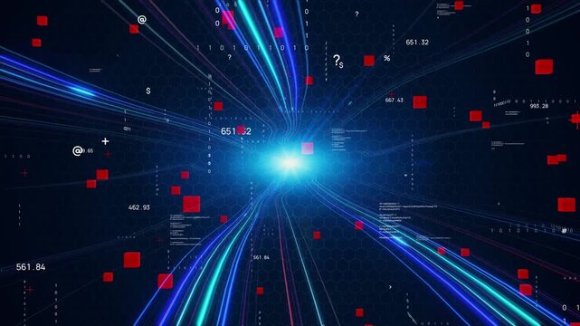Digital concept with fast electronic circuits running through abstract cyberspace