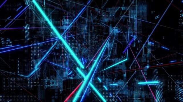 Digital concept with fast electronic circuits running through abstract cyberspace