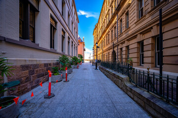 Historical buildings along Stephens Lane in Brisbane, QLD, Australia 