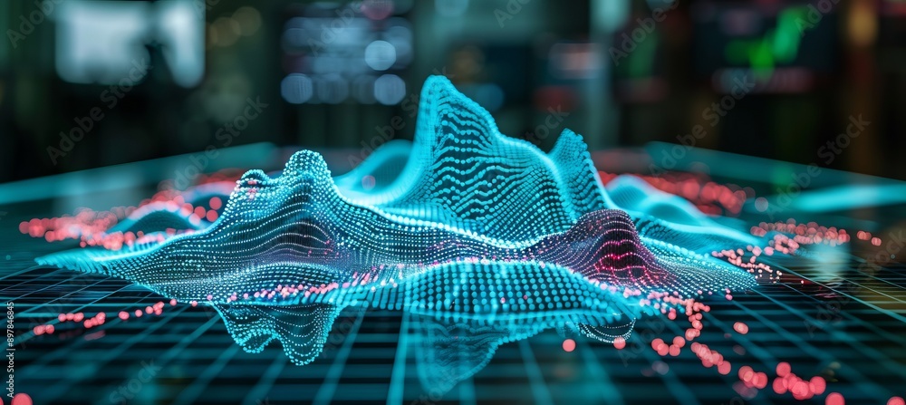 Poster Hologram digital data wave technology. Generative AI technology.