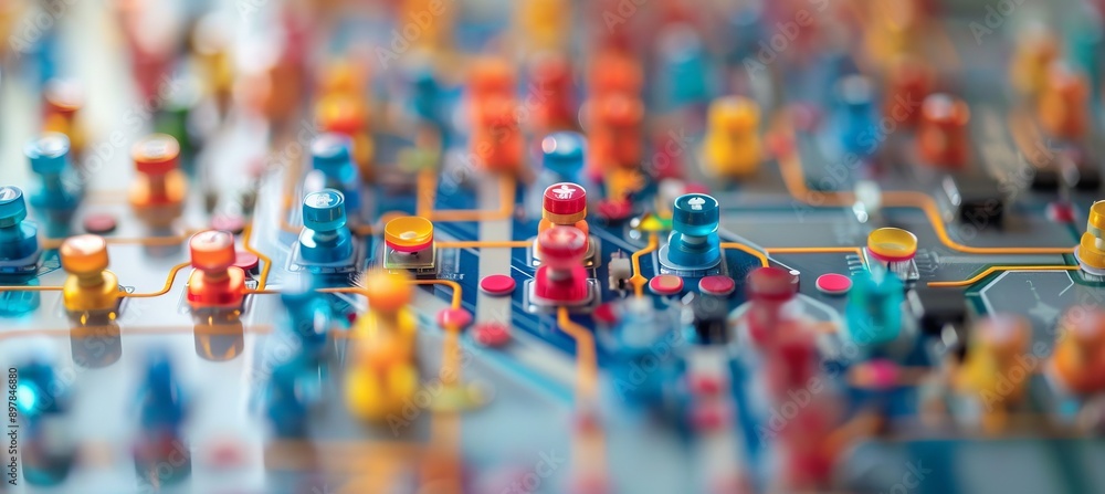 Poster Pin point server network concept. Team social linked global digital database. Generative AI technology.
