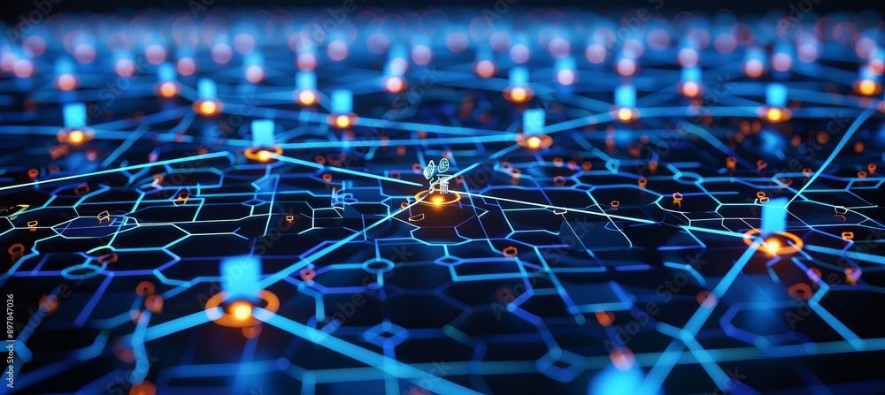 Poster Digital networking structure. Technology wireless server communication system. Team social linked global digital database. Generative AI technology.
