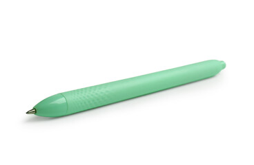 Stylish green ballpoint pen on white background