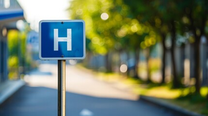 direction sign with capital letter H for hospital
