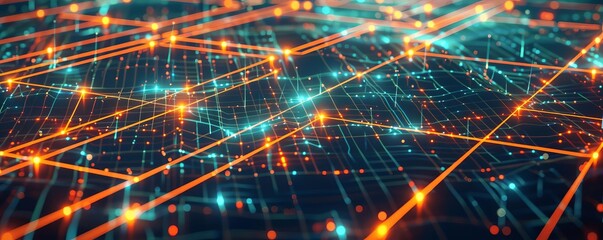 Obraz premium A digital representation of a city with glowing lines indicating data flow