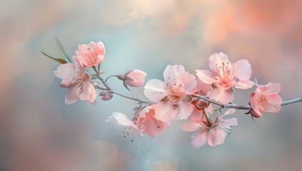 Obraz premium Delicate Pink Blossoms on a Branch: Spring Floral Beauty