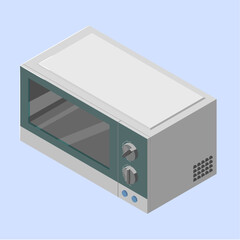 isometric vector illustration of a white green colour oven