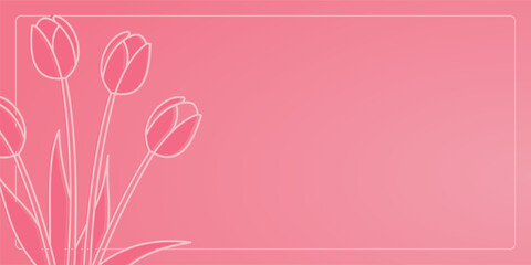 pink background with tulip flower line illustration, free copy space area design.