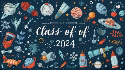 Naklejka premium Dream Big in Space - Class of 2024 Banner with Galaxy Theme Inspiring Infinite Possibilities and Dreams