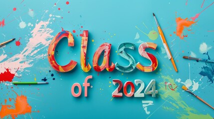 Celebrate Success with the Artistic Class of 2024 Graduation Banner Featuring Vibrant Paint Splashes and Creative Typography