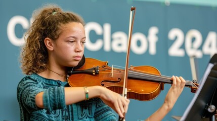 Vibrant Class of 2024 Banner Adorned with Musical Notes and Instruments, Celebrating the Arts