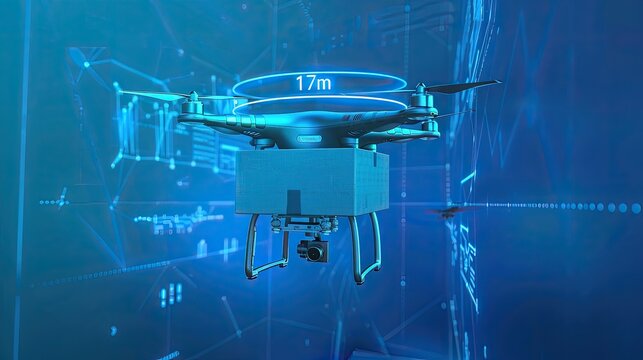 The drone is transporting a box.