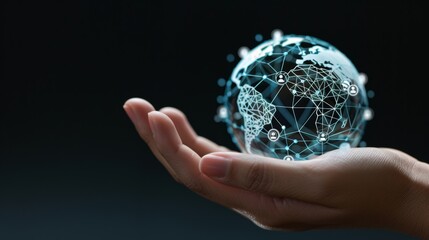 Global Connectivity: Hand Holding Transparent Globe with Social Media Icons | Worldwide Influence Concept