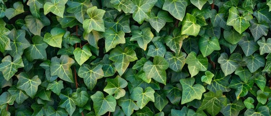 Fototapeta premium Panoramic close-up, high detail scan of green ivy pattern texture, Generative AI 