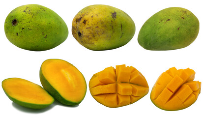 Set collection of fresh delicious mango fruit, cut out isolated