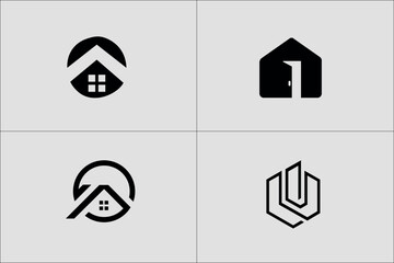 Collection home icons. House symbol. Set of real estate objects and houses black icons isolated on white background, 
